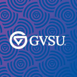 GVSU logo on blue to purple gradient background and multiple, surrounding logos